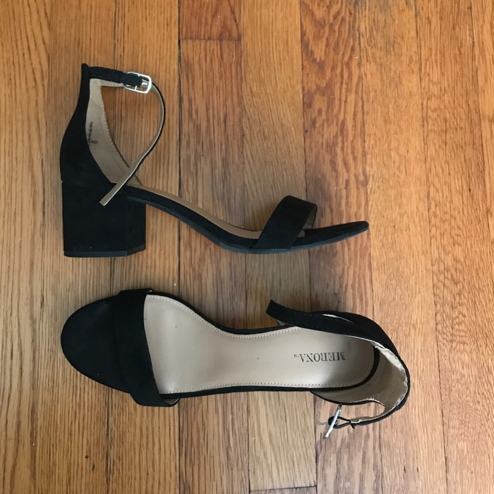Black Suede Block Heel Sandals